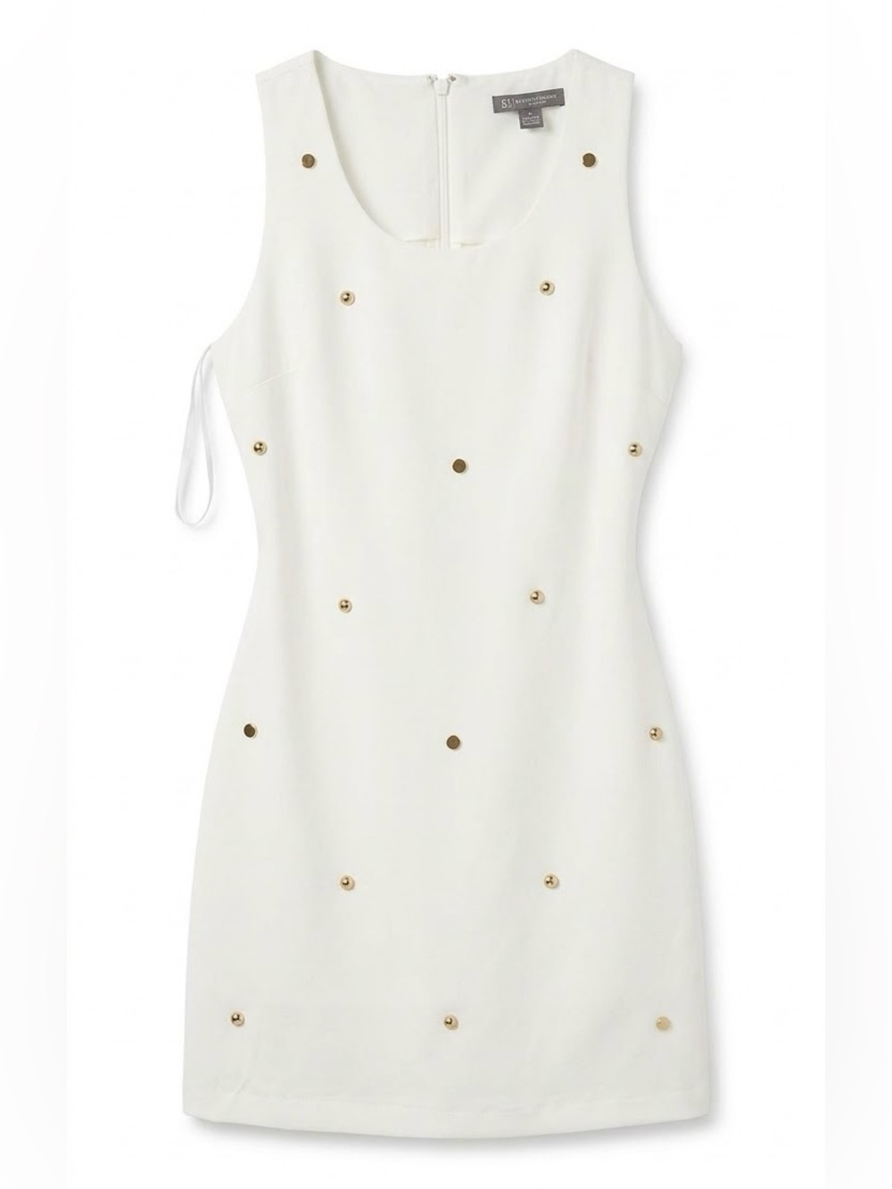 St. John Collection White Sleeveless Shift Dress with Gold Studs - Picture 1 of 1